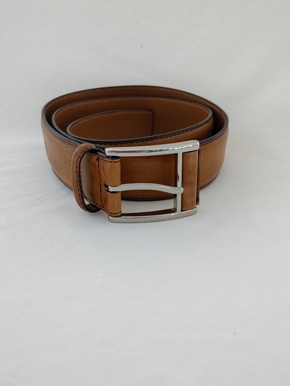 Magnanni Cognac Leather Belt Men's 32 Silver-tone Buckle Spain 1510 Dress Office